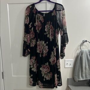Honeyme Black Floral Long Sleeve Dress